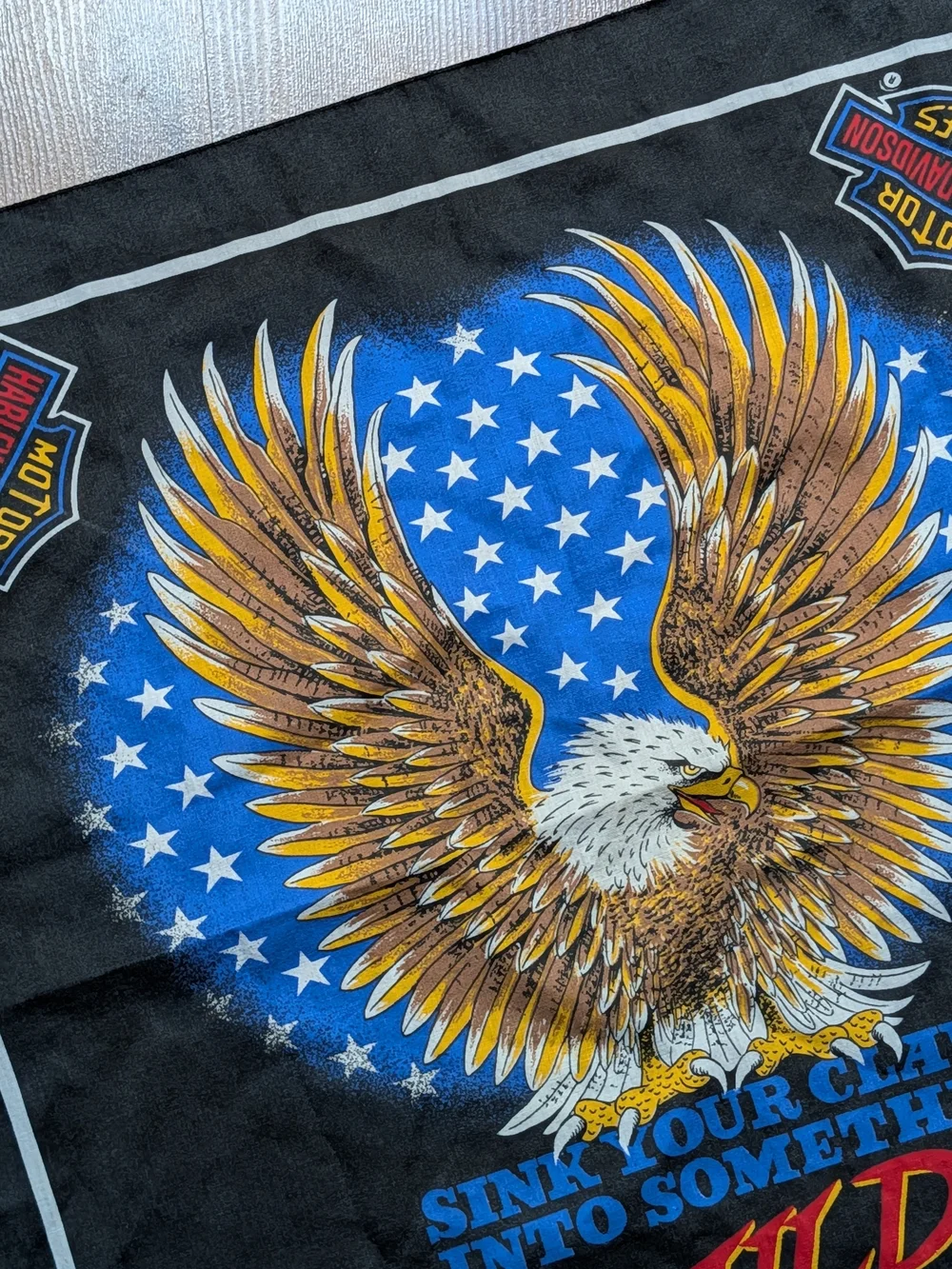 Vintage 90s Harley Davidson Bandana Sink Your Claws Wild Eagle USA Made 50/50